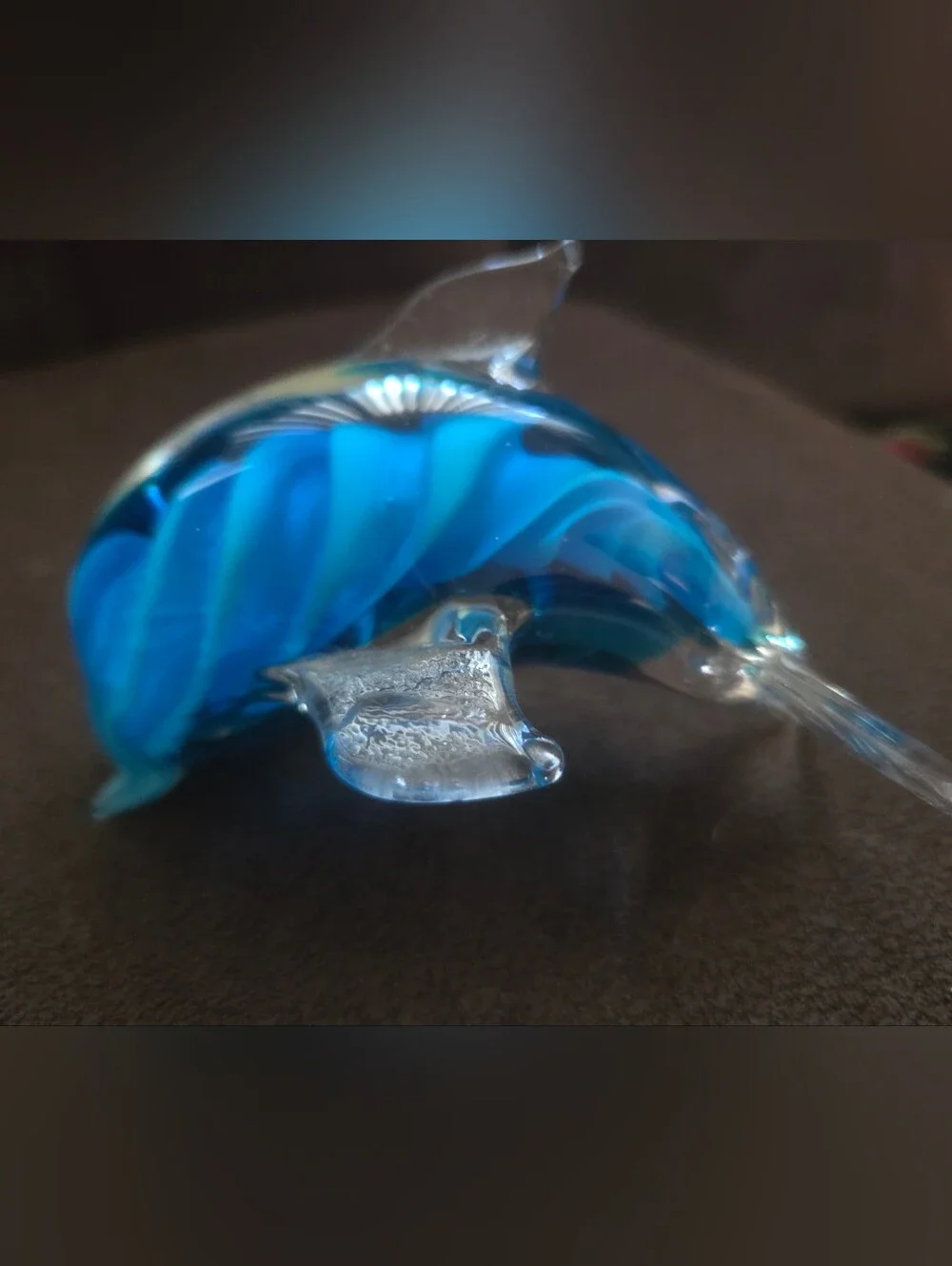 Blue Glass Dolphin Figurine - Decorative Fish Accent